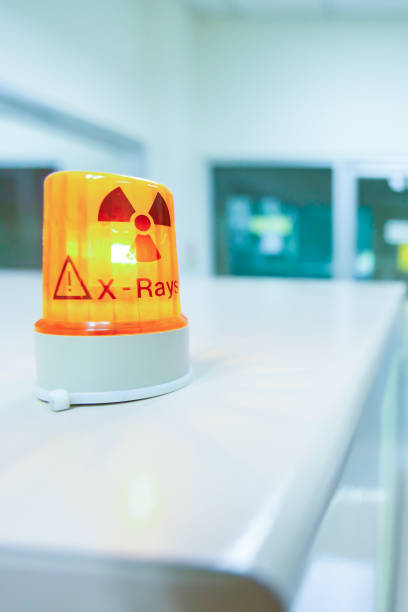 istock Ionizing radiation hazard symbol in x-ray laboratory. 1181914292