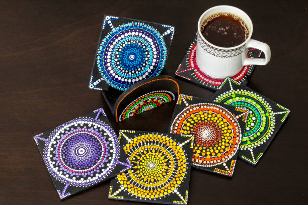 Mandala Dot painted Coasters with coffee cup Hand painted Coasters with mandala dot painted design coasters 