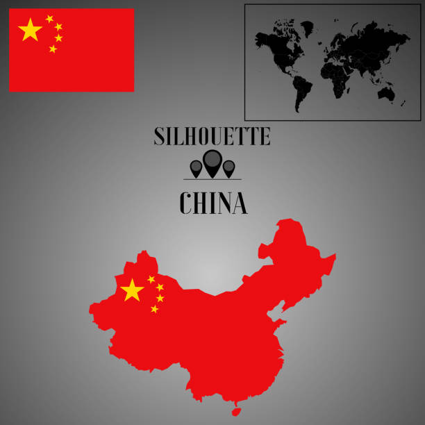 istock China outline world map, contour silhouette with national flag inside vector illustration creative design, isolated on background, objects, element, symbol from countries set. 1181917371