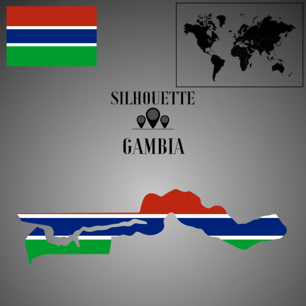 istock Gambia outline world map, contour silhouette with national flag inside vector illustration creative design, isolated on background, objects, element, symbol from countries set. 1181918860