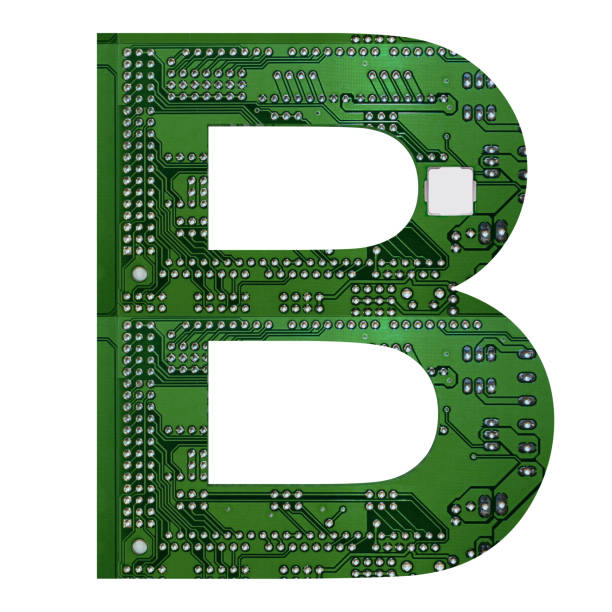 istock Letter B, Alphabet in circuit board style. Digital hi-tech letter isolated on white. 3d illustration 1181918944