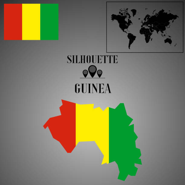 istock Guinea outline world map, contour silhouette with national flag inside vector illustration creative design, isolated on background, objects, element, symbol from countries set. 1181918971