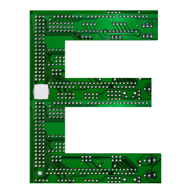 istock Letter E, Alphabet in circuit board style. Digital hi-tech letter isolated on white. 3d illustration 1181918976