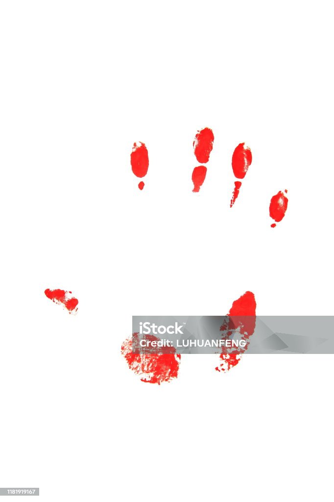 Blood Handprint On White Background Stock Photo - Download Image Now