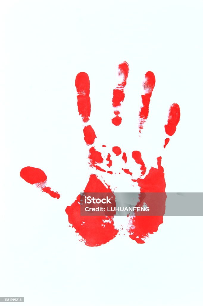 Blood Handprint On White Background Stock Photo - Download Image Now