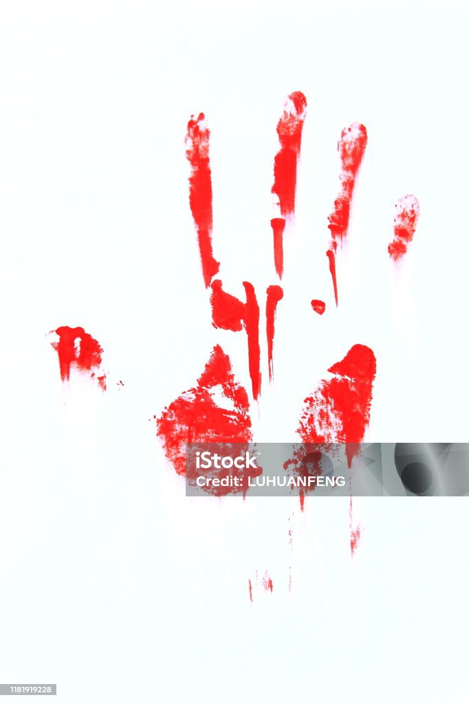 Blood Handprint On White Background Stock Photo - Download Image Now