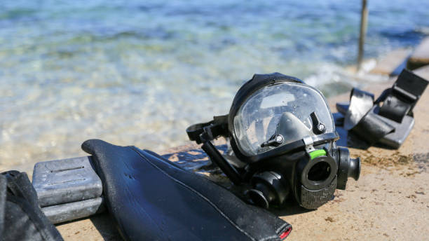 istock Diving equipment at sea 1181919309