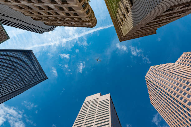 istock Boston Downtown Infinite Corporate Buildings with an Airplane 1181921856