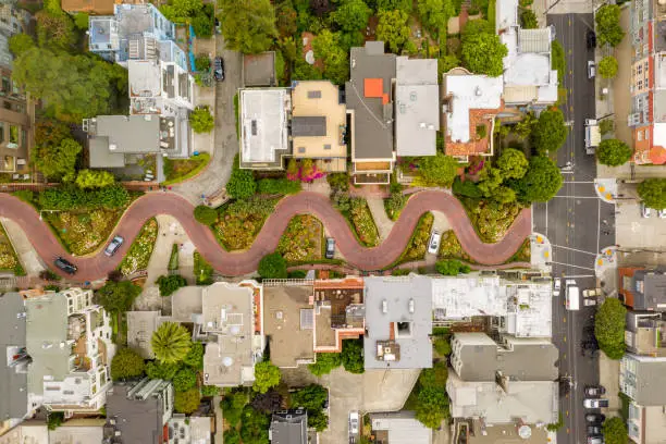 Photo of Aerial view of the famous Lombard Street in San Francisco