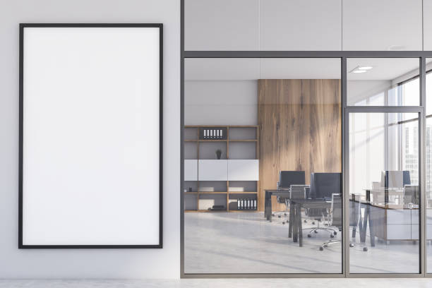 istock Hall of spacious white open space office, poster 1181927864
