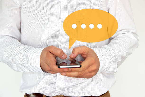 man typing text on mobile smartphone. Online chat chatting on application communication digital media website and social network.