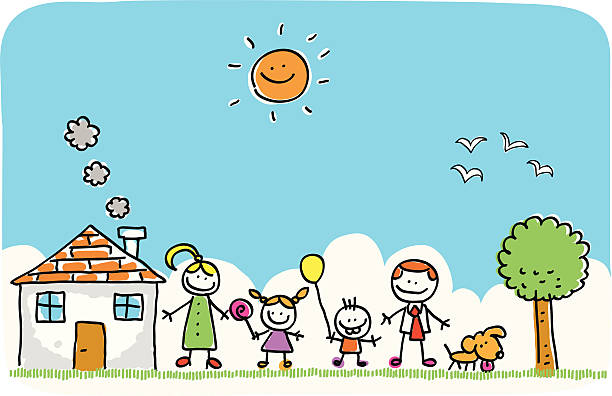 illustration of happy family with mother,father,children cartoon vector art illustration