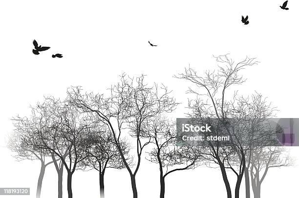 Outono - Arte vetorial de stock e mais imagens de Silhueta - Silhueta, Pássaro, Árvore sem folhagem