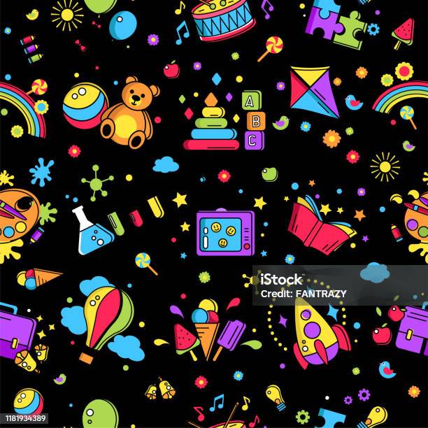 Activity Pack Background Kids Activity Pattern Background Stock Illustration - Download Image ...