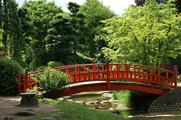 istock Red bridge in a japanese garden 118194033
