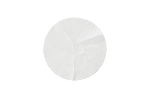 Blank white round paper sticker label isolated on white background with clipping path Blank white round paper sticker label isolated on white background with clipping path crumpled paper photos stock pictures, royalty-free photos & images