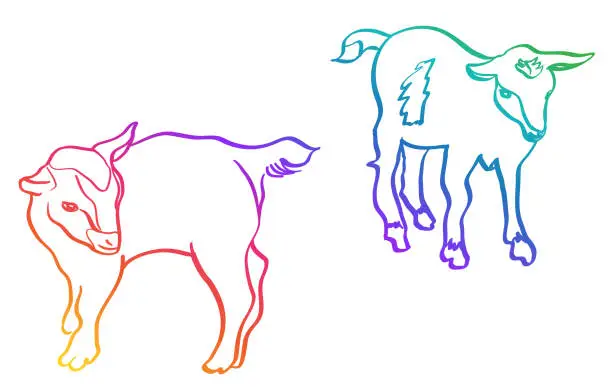 Vector illustration of Miniature Goats Rainbow