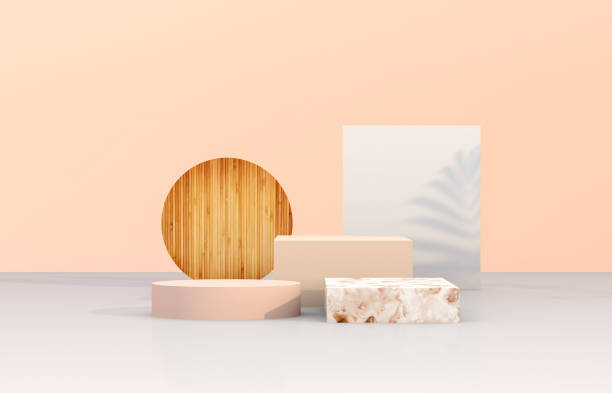 istock Natural beauty podium backdrop with geometric shape for cosmetic product display. 1181977367