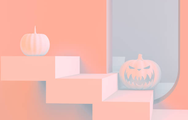 abstrakcyjna scena halloween 3d ze schodami i dynią. halloween tło. - abstract creativity autumn backdrop zdjęcia i obrazy z banku zdjęć