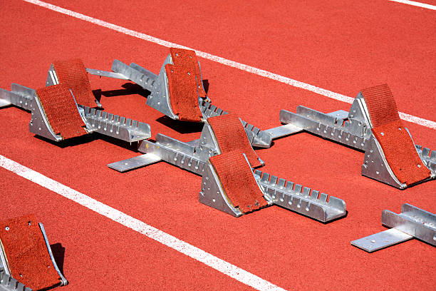 istock starting line equipments on the running track 118198177