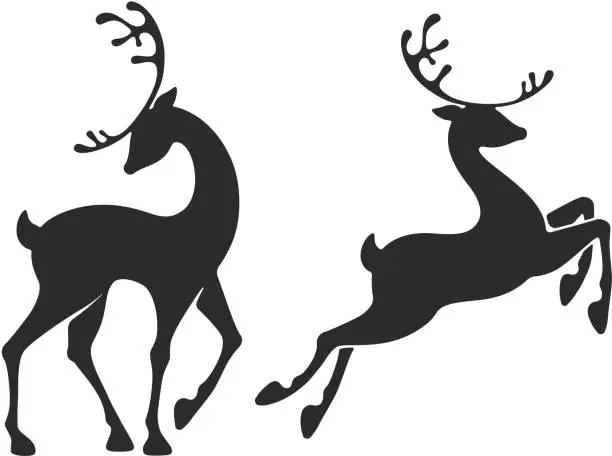 Vector illustration of Standing Deer And Jumping Deer