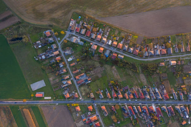 istock Flying over village area 1181987039