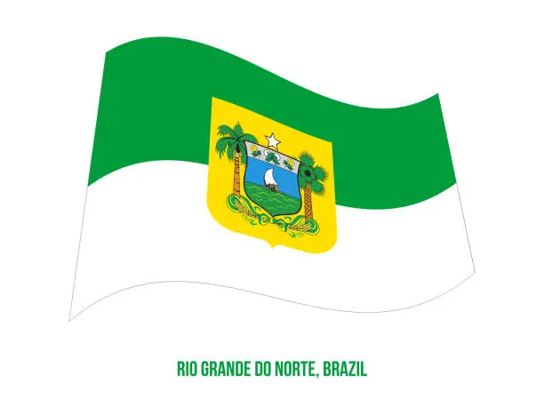 Vector illustration of Rio Grande do Norte Flag Waving Vector Illustration on White Background. States Flag of Brazil.