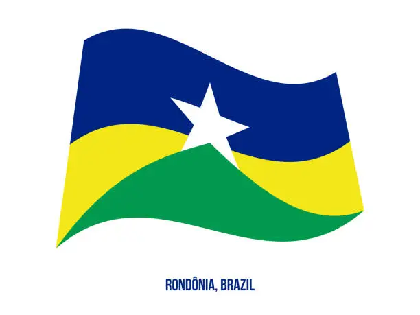 Vector illustration of Rondonia Flag Waving Vector Illustration on White Background. States Flag of Brazil.