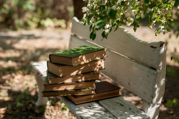 istock a stack of several lies on a bench under an autumn Bush. 1181990048