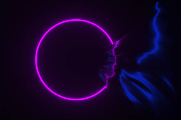 istock Neon glowing frame on flowing silk background 3d illustration 1181990968