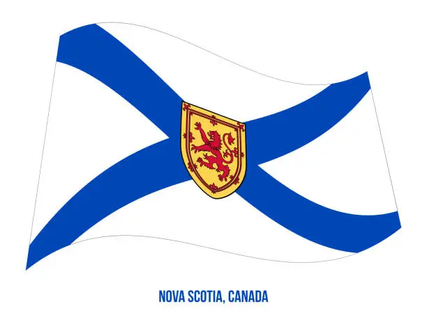 Vector illustration of Nova Scotia Flag Waving Vector Illustration on White Background. Provinces Flag of Canada