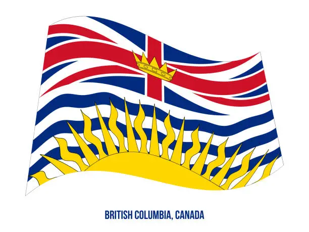 Vector illustration of British Columbia Flag Waving Vector Illustration on White Background. Provinces Flag of Canada