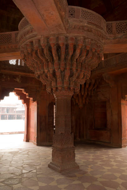 Fatehpur Sikri, Agra, India. Agra, Uttar Pradesh / India - February 7, 2012 : The Interior view of the central pillar of the Diwan-E-Khas or Hall of Private Audince in the courtyard of the Jodhabai's palace in Fatehpur Sikri, Agra. jodha bai's palace stock pictures, royalty-free photos & images