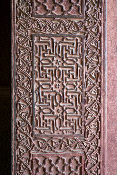 Fatehpur Sikri, Agra, India. Agra, Uttar Pradesh / India - February 7, 2012 : A beautifully carved wall at the Birbal's palace in the courtyard of the Jodhabai's palace in Fatehpur Sikri, Agra. jodha bai's palace stock pictures, royalty-free photos & images