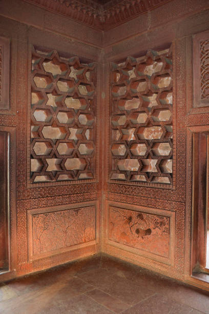 Fatehpur Sikri, Agra, India. Agra, Uttar Pradesh / India - February 7, 2012 : Beautifuly carved wall in the Turkish Sultan's house in the courtyard of the Jodhabai's palace in Fatehpur Sikri, Agra. jodha bai's palace stock pictures, royalty-free photos & images