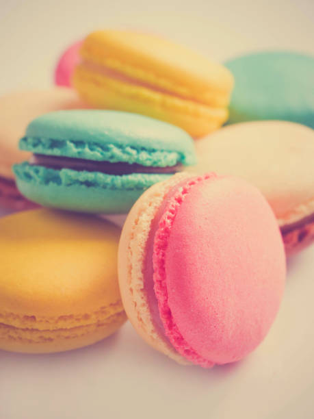 istock Macaroons snack, sweet bakery with pastel vintage style. 1181994678