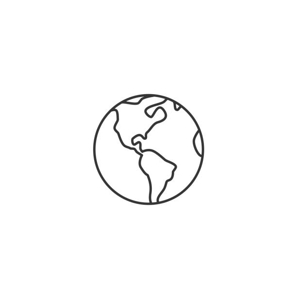 ikon garis tipis bola dunia bumi - ilustrasi vektor - peta dunia ilustrasi stok