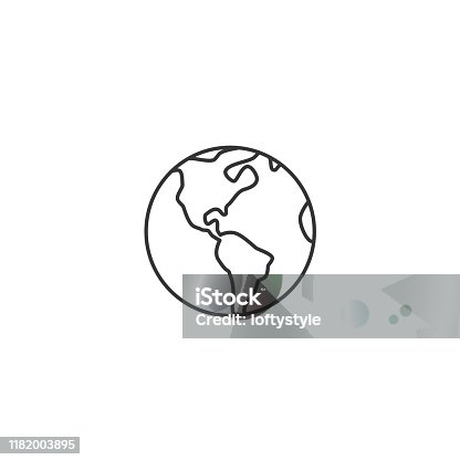 istock Earth globe thin line icon - vector illustration 1182003895