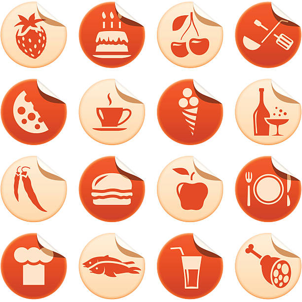 Food & drink stickers  apple pie cheese stock illustrations
