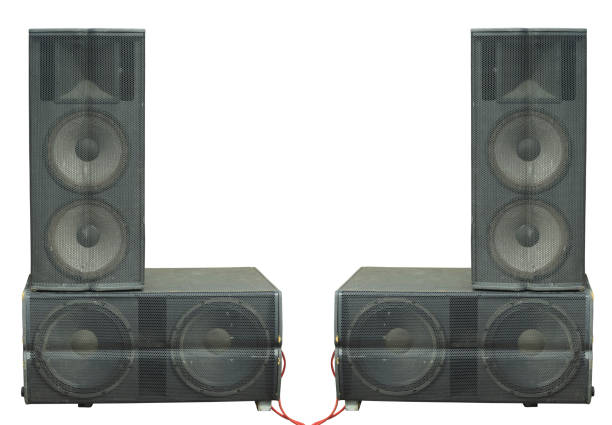 istock Old powerful stage concerto audio speakers isolated over white 1182005121