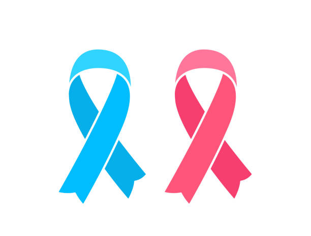 ilustraciones, imágenes clip art, dibujos animados e iconos de stock de cintas de seda rosa y azul aisladas en whiate. símbolos de concienciación sobre el cáncer de mama y próstata - horizontal ribbon image descriptive color