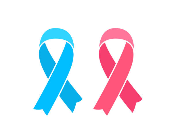 illustrazioni stock, clip art, cartoni animati e icone di tendenza di nastri di seta rosa e blu isolati su piagnucolare. simboli di consapevolezza del cancro al seno e alla prostata - riband