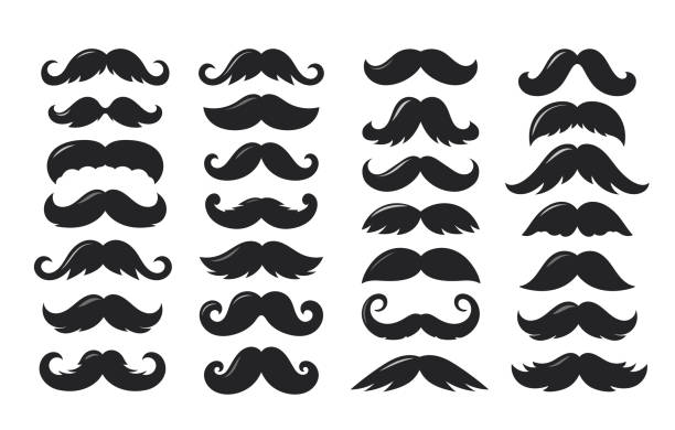 illustrations, cliparts, dessins animés et icônes de sillhouettes noires de collection de vecteur de moustache d'isolement sur le fond blanc - mustache