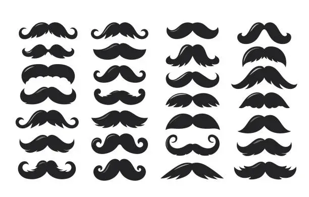 Vector illustration of Black sillhouettes of moustache vector collection isolated on white background