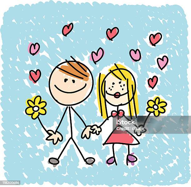 Amateur Couple Amoureux Heureux Dessin Animé Doodle Illustration Vecteurs libres de droits et plus d'images vectorielles de Adulte