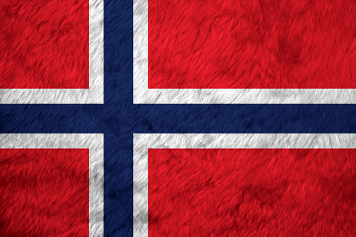 Towel fabric pattern flag of Norway, Crease of Norwegian flag background, a white-fimbriated blue Nordic cross on a red field.