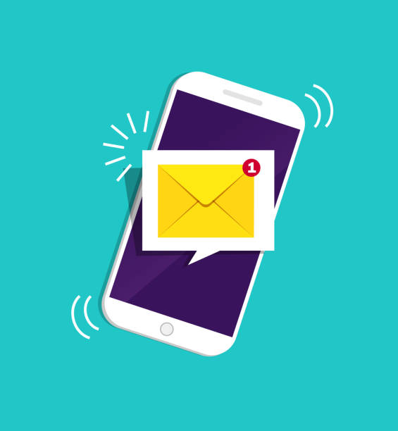 Smartphone with notification sms on screen.Alert of new message mail on mobile phone. Unread sms message on screen of cellphone. Reminder inbox notice. 3d flat design vector illustration Smartphone with notification sms on screen.Alert of new message mail on mobile phone. Unread sms message on screen of cellphone. Reminder inbox notice in app. 3d flat design vector illustration unread messages illustrations stock illustrations