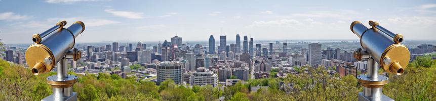 Lookout station city belvedere over Skyline Panorama of the city of Montreal, Quebec, Canada.