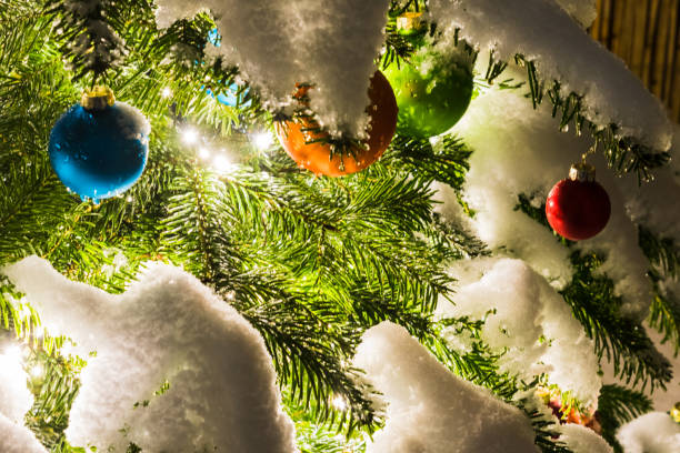 istock Christmas tree balls with snow 1182018753