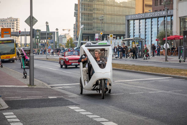 Berlin, Germany, September 24, 2019: Sightseeing from a bicykle taxi in the center of Berlin